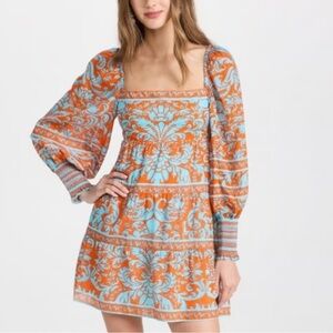 Alice + Olivia Orange and Blue Long Sleeve Dress